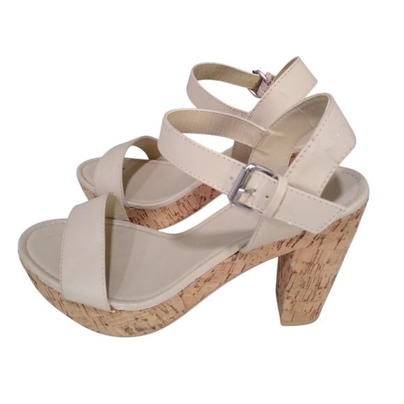 [H301] Cork Strappy Ankle Strap Heels, Size 8.5 - Picture 1 of 7